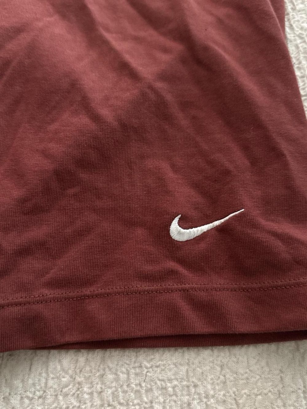 Nike Women's Burgundy Bike Shorts with White Swoosh - Picture 2 of 3